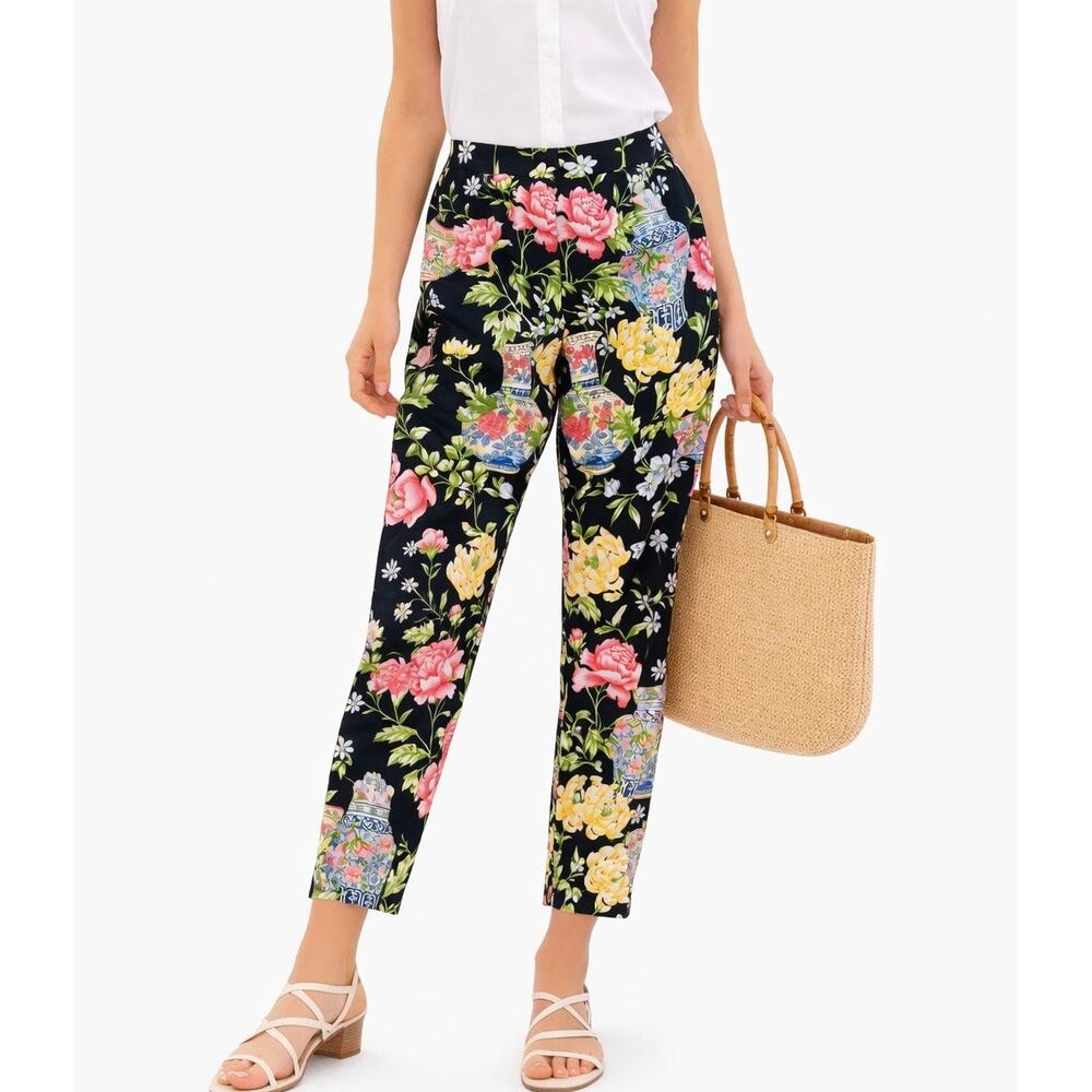 Vintage Talbots Floral Vase Print Straight Leg Pants Novelty Cottagecore Size 6
